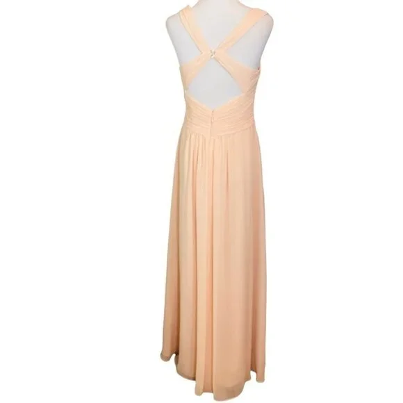 Azazie Elegant Floor Length Sleeveless Prom Wedding Guest Dress Light Peach - Picture 2 of 14